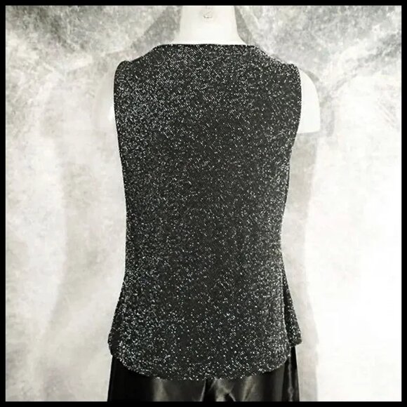 Cardigan Jacket & Cowl Neck Tank Top Black / Silver Lurex, Sparkly Knit Twin Set - Picture 6 of 12